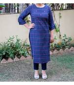 Blue Embroidered Cotton Ethnic Wear Women