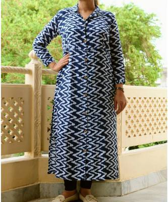 Blue Printed Cotton Ethnic Wear Women 1