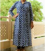 Blue Printed Cotton Ethnic Wear Women