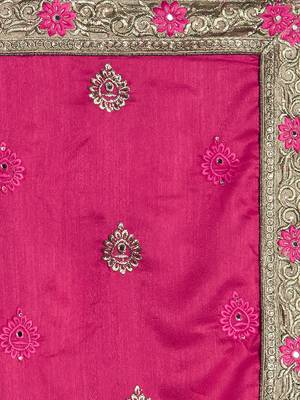 Pink embroidered silk blend saree with blouse 2