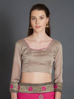 Pink embroidered silk blend saree with blouse 3