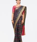 Navy blue woven kanchipuram silk saree with blouse