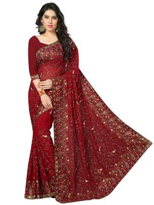 Maroon Embroidered Georgette Saree With Blouse 1