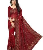 Maroon Embroidered Georgette Saree With Blouse