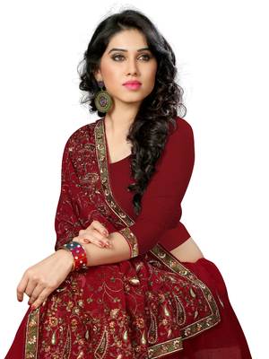 Maroon Embroidered Georgette Saree With Blouse 2