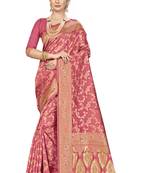 Peach Woven Art Silk Saree With Blouse