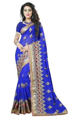 Blue Embroidered Georgette Saree With Blouse 1