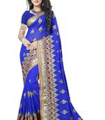 Blue Embroidered Georgette Saree With Blouse