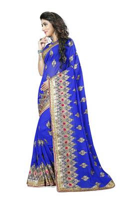 Blue Embroidered Georgette Saree With Blouse 2