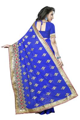 Blue Embroidered Georgette Saree With Blouse 4