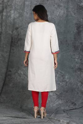 White Khadi Cotton Kurti with Pipli Motif Stitched and Applique Work 2