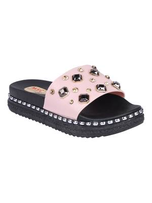 leatherette Stylish Fancy pink Platform Sandal For Women 1