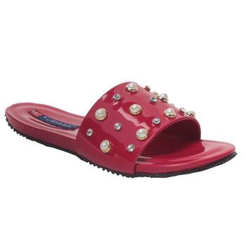 Women Red Synthetic Flats 1