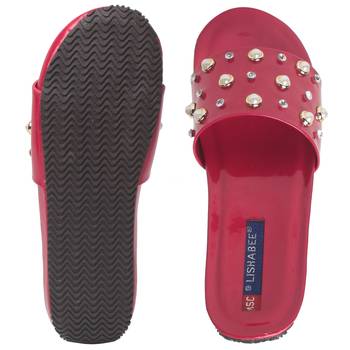 Women Red Synthetic Flats 5