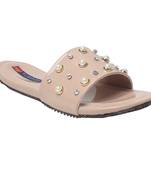 Women Cream Synthetic Flats