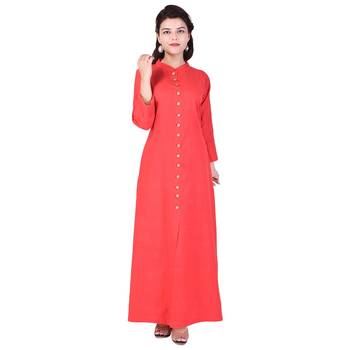 red plain Long Cotton Kurta 1