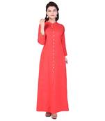red plain Long Cotton Kurta