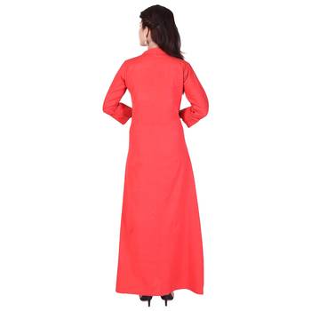 red plain Long Cotton Kurta 2