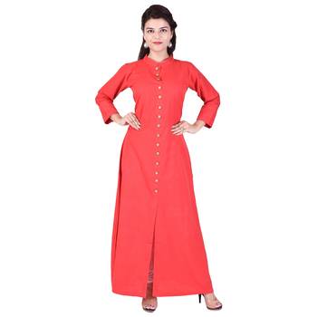 red plain Long Cotton Kurta 4
