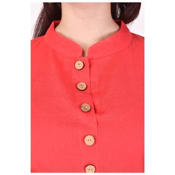 red plain Long Cotton Kurta 5