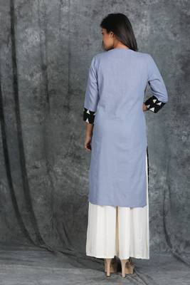 Teal Grey Cotton Kurti with Katha Patch 2