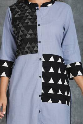 Teal Grey Cotton Kurti with Katha Patch 3
