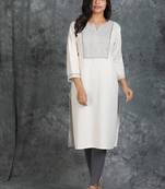 Resham Running Stitched White Khadi Cotton Kurti