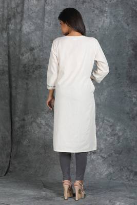 Resham Running Stitched White Khadi Cotton Kurti 2