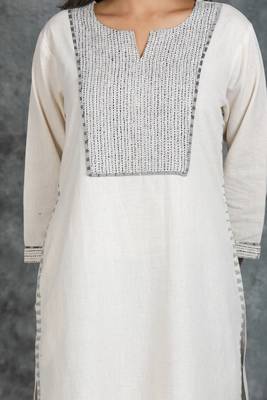 Resham Running Stitched White Khadi Cotton Kurti 3