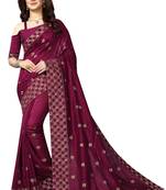 Wine Embroidered Silk Saree With Blouse