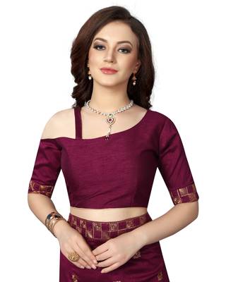 Wine Embroidered Silk Saree With Blouse 4