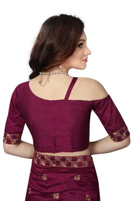 Wine Embroidered Silk Saree With Blouse 5