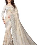 Off White Embroidered Silk Saree With Blouse