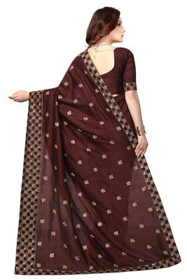 Brown Embroidered Silk Saree With Blouse 3
