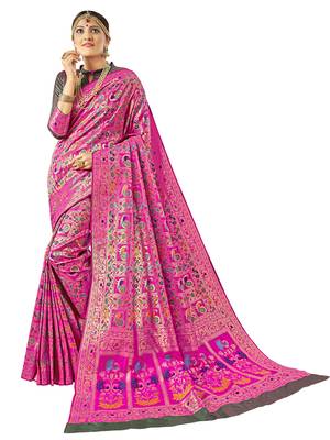 Pink Woven Banarasi Saree With Blouse 1