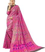 Pink Woven Banarasi Saree With Blouse
