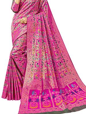 Pink Woven Banarasi Saree With Blouse 2