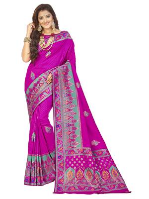 Pink Woven Banarasi Saree With Blouse 1