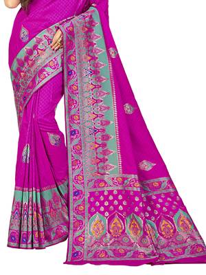 Pink Woven Banarasi Saree With Blouse 2