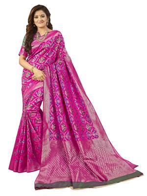 Pink Woven Banarasi Saree With Blouse 1