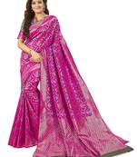 Pink Woven Banarasi Saree With Blouse