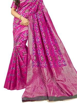 Pink Woven Banarasi Saree With Blouse 2