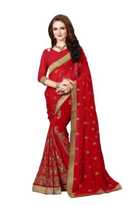 Red Woven Banarasi Saree With Blouse 1