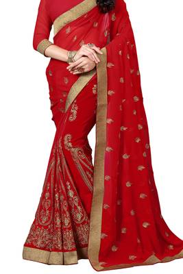 Red Woven Banarasi Saree With Blouse 2