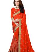 Red Woven Banarasi Saree With Blouse