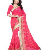 Pink Woven Banarasi Saree With Blouse