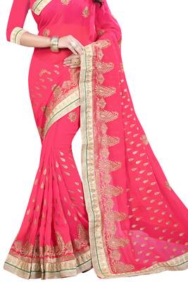 Pink Woven Banarasi Saree With Blouse 2