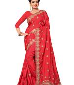 Red Embroidered Silk Saree With Blouse