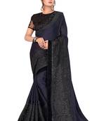 Navy Blue Embroidered Satin Saree With Blouse
