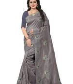 Grey Embroidered Silk Saree With Blouse